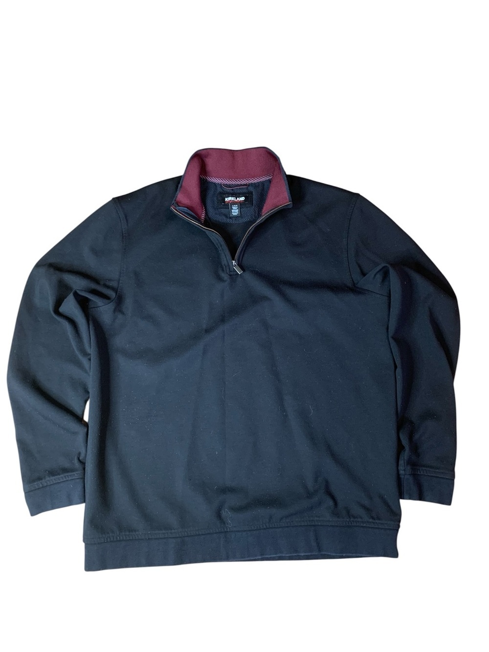 Kirkland Signature Men’s Quarter Zip Pullover Sweater Black Burgundy Size L